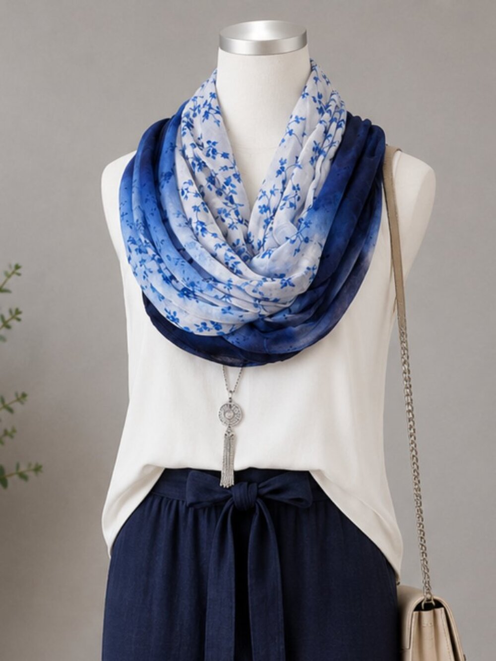Floral Blue & White Lightweight Scarf